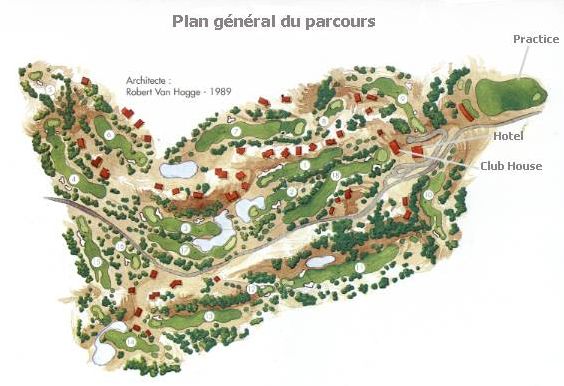 plan g�n�ral du parcours du golf de seignosse dans les landes, france