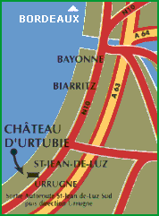 Access map for the Hotel Chateau d'Urtubie in Urrugne 3 km from Saint jean de Luz, France