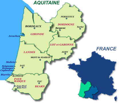 Carte des htels du Sud-ouest France