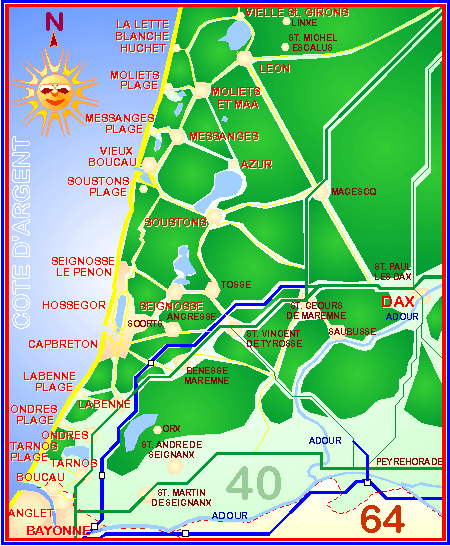 map of landes beaches