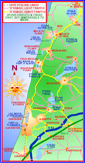 Map of cycling paths in the Landes
