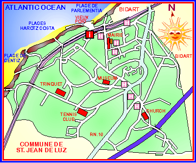 Map of Guethary on the Basque coast of south west France