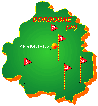 Map of golf courses in the Dordogne of south west france