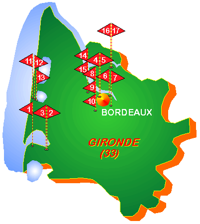 Map of the golf courses in the Gironde (Bordeaux) area of south west france