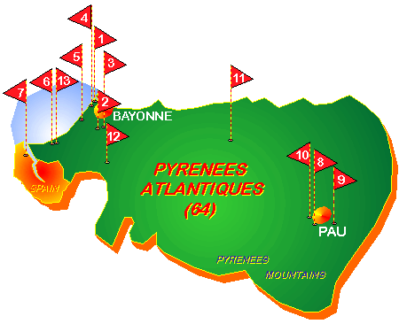 map of the Pyrénées Atlantiques golf courses