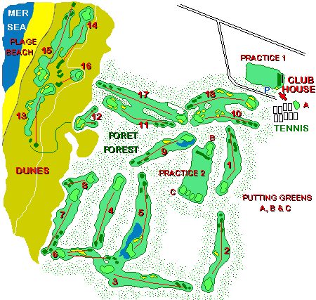 Map of the fairways at the Golf de Moliets in France