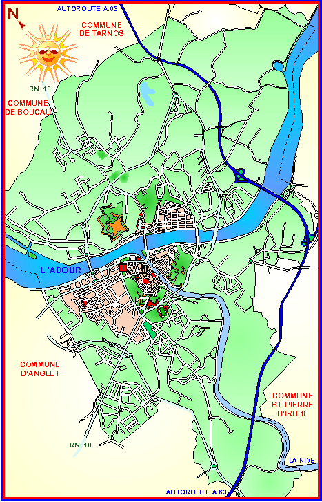 Map of Bayonne in south west France