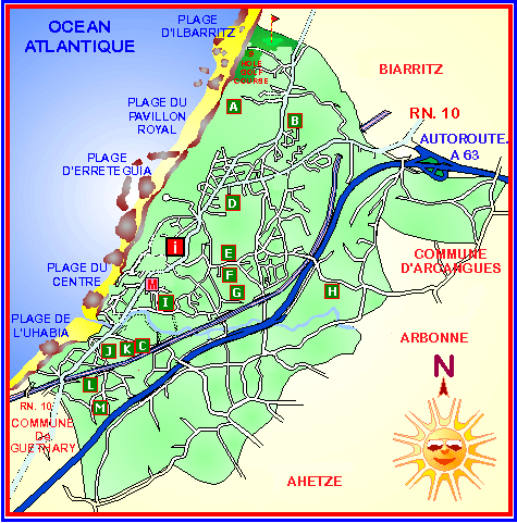 Map of the campsites in Bidart on the Basque coast of south west France