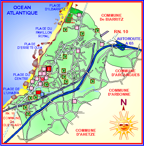 Map of Bidart on the French basque coast
