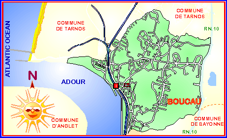 Map of Boucau in south west France