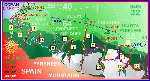 map of the valleys and cols in the Pays Basque